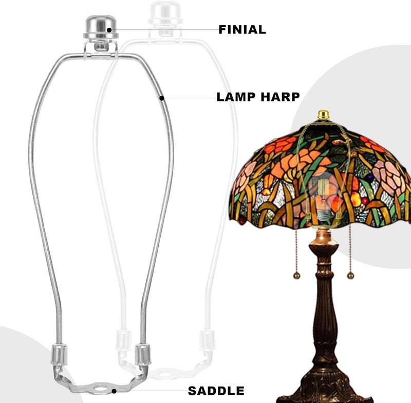 OMOBANU 12 Inch Antique Silver Lamp Shade Harp Holder - Detachable Lamp Shade Holder Replacement with Standard Harp Saddle & Lamps Finials, Metal Decorative Accessories and Parts Repair - Image 4